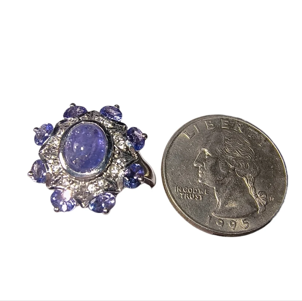 Tanzanite, CZ And Sterling Silver Cocktail Ring